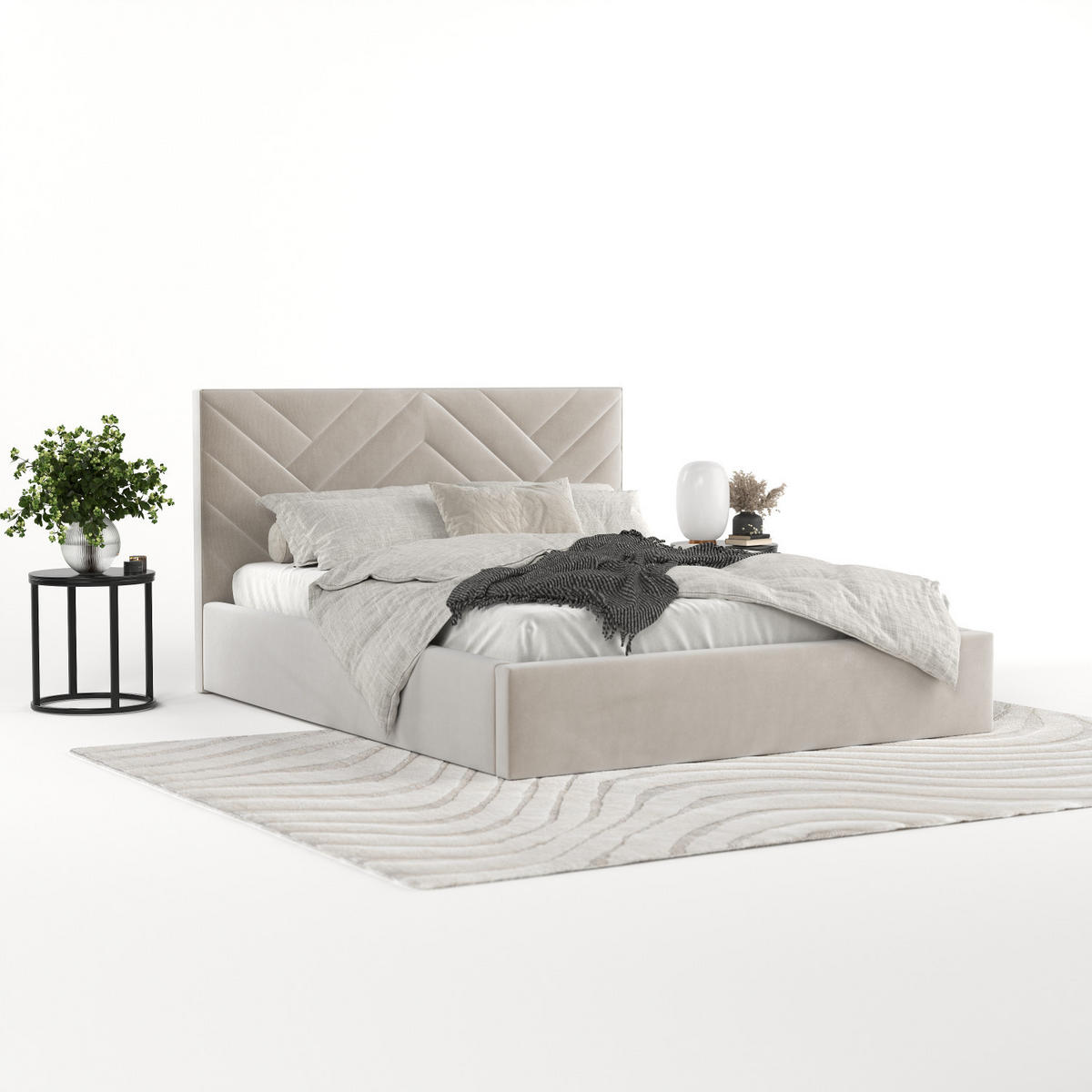 POLSTERBETT Arco 140/200 cm Hellbeige im Paros Stoff - Beige/Schwarz, Holz/Holzwerkstoff (140/200cm) - AltaBeds