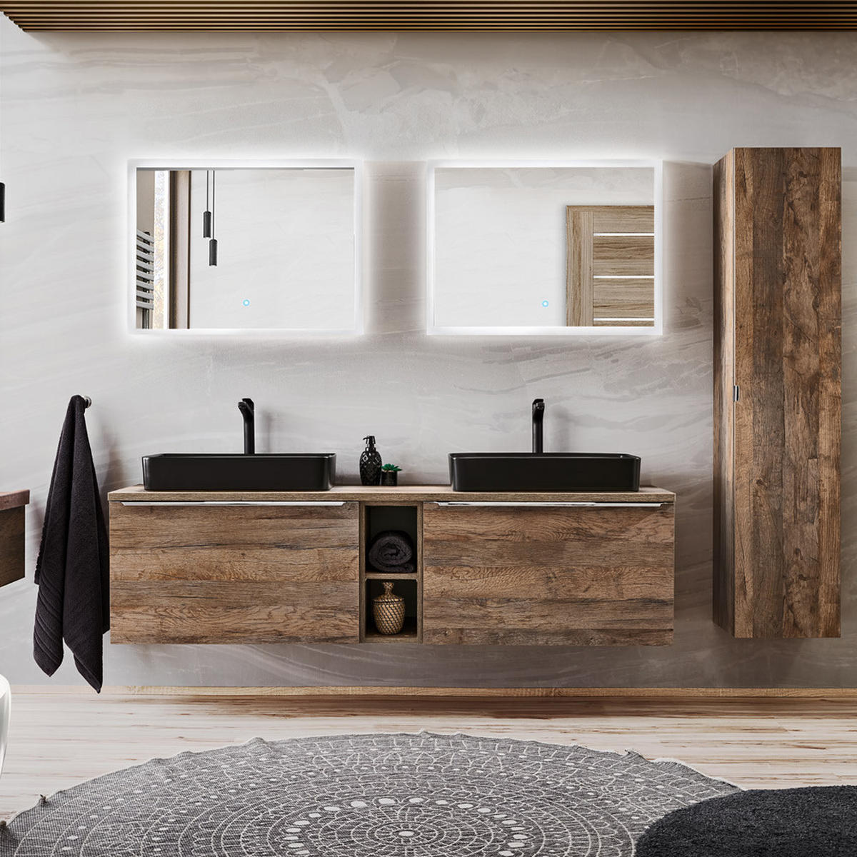 BADMÖBEL-SET 9-TLG. Puebla-56 - Braun, Holzwerkstoff (225/200/46cm) - Lomado