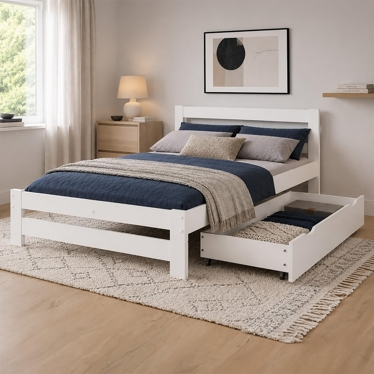HOLZBETT mit Stauraum 140/200 cm weiß - Weiß, Holz (140/200cm) - Homestyle4u