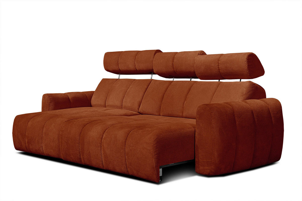 ECKSOFA KIMI 3-Sitzer, ausziehbarer Sitz, verstellbare Kopfstützen, rot - Rot/Schwarz, Holzwerkstoff/Textil (270/160cm) - Courtois Laville