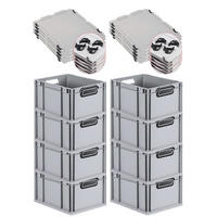 EUROBOX 8x NextGen Color mit Auflagedeckel 22x30x40 cm 20 Liter Grau Griffe schwarz offen - Schwarz/Grau, Kunststoff (30/22/40cm) - PROREGAL