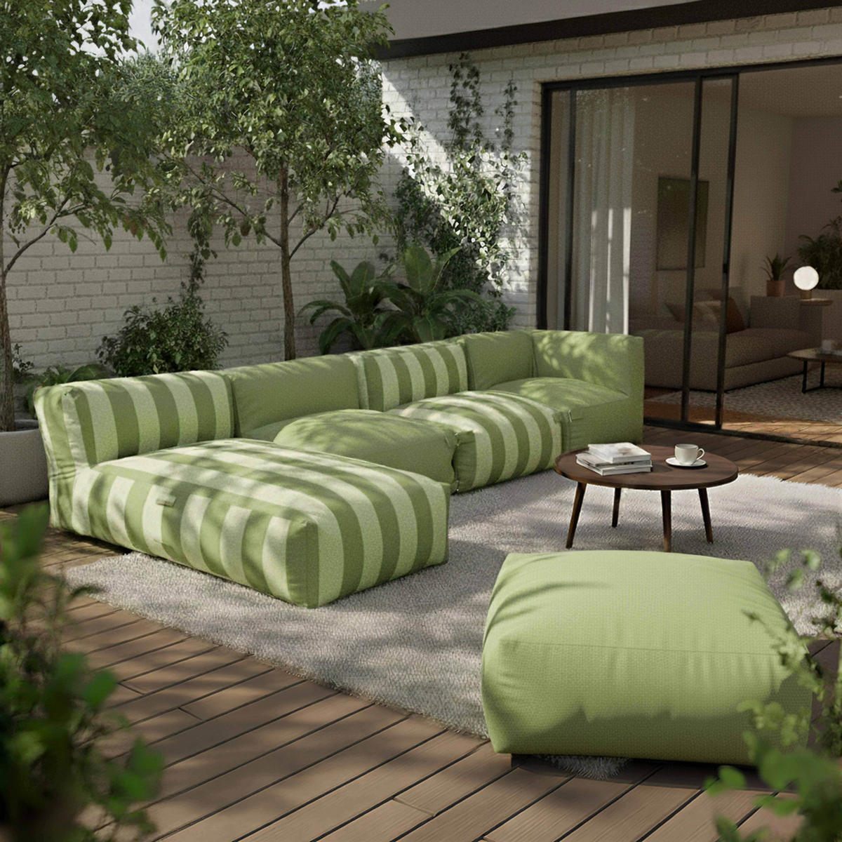 GARTENSOFA mit 5 Sitzplätzen, Kaktusgrün - Grün, Textil (85/65/340cm) - Oviala