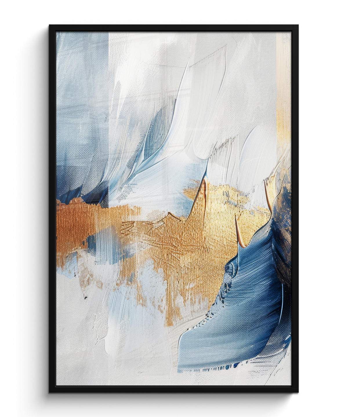 GERAHMTES BILD Gold - Blau - Aquarell - Kunst - Modern 80x120 cm - Hellblau, Papier (80/120cm) - MuchoWow