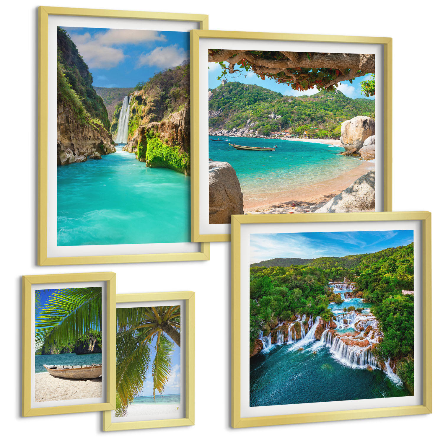 BILDER SET 5er Set - 50x50 cm & 20x30 cm & 40x60 cm Goldrahmen - Eiffels Straßenarchitektur - Goldfarben, Kunststoff (40/60cm) - TULUP
