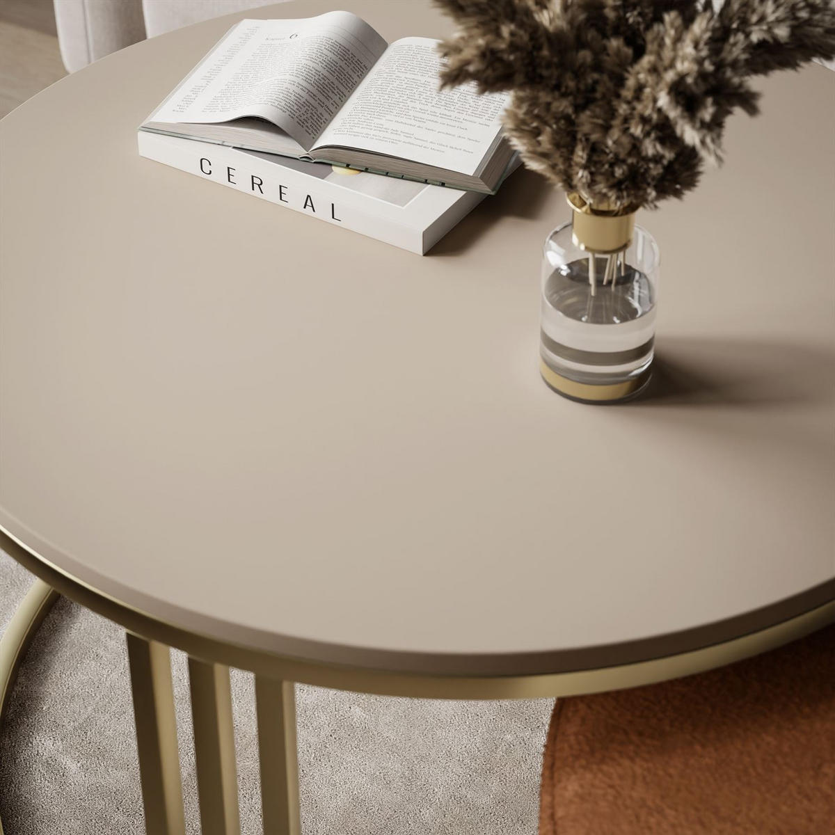 COUCHTISCH mit Hocker LORI MAT gebürstetes Gold/Kaschmir matt/Perfect Harmony 52 - Kaschmir, Metall (70/70/49cm) - Lookway