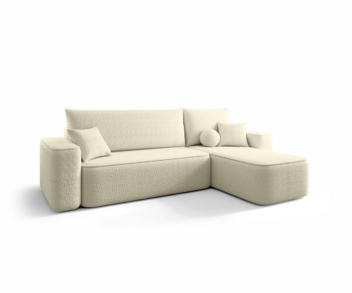 ECKSOFA TEXAS rechts hellbeige Bukle Quelle 2 - Schlaffunktion, Bettkasten - Creme, Textil (250/149cm) - Cornero