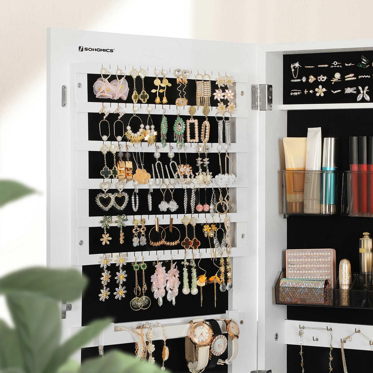 SCHMUCKSCHRANK GANZKÖRPERSPIEGEL - Weiß, Holzwerkstoff (36.5/41.2cm) - Hansiro