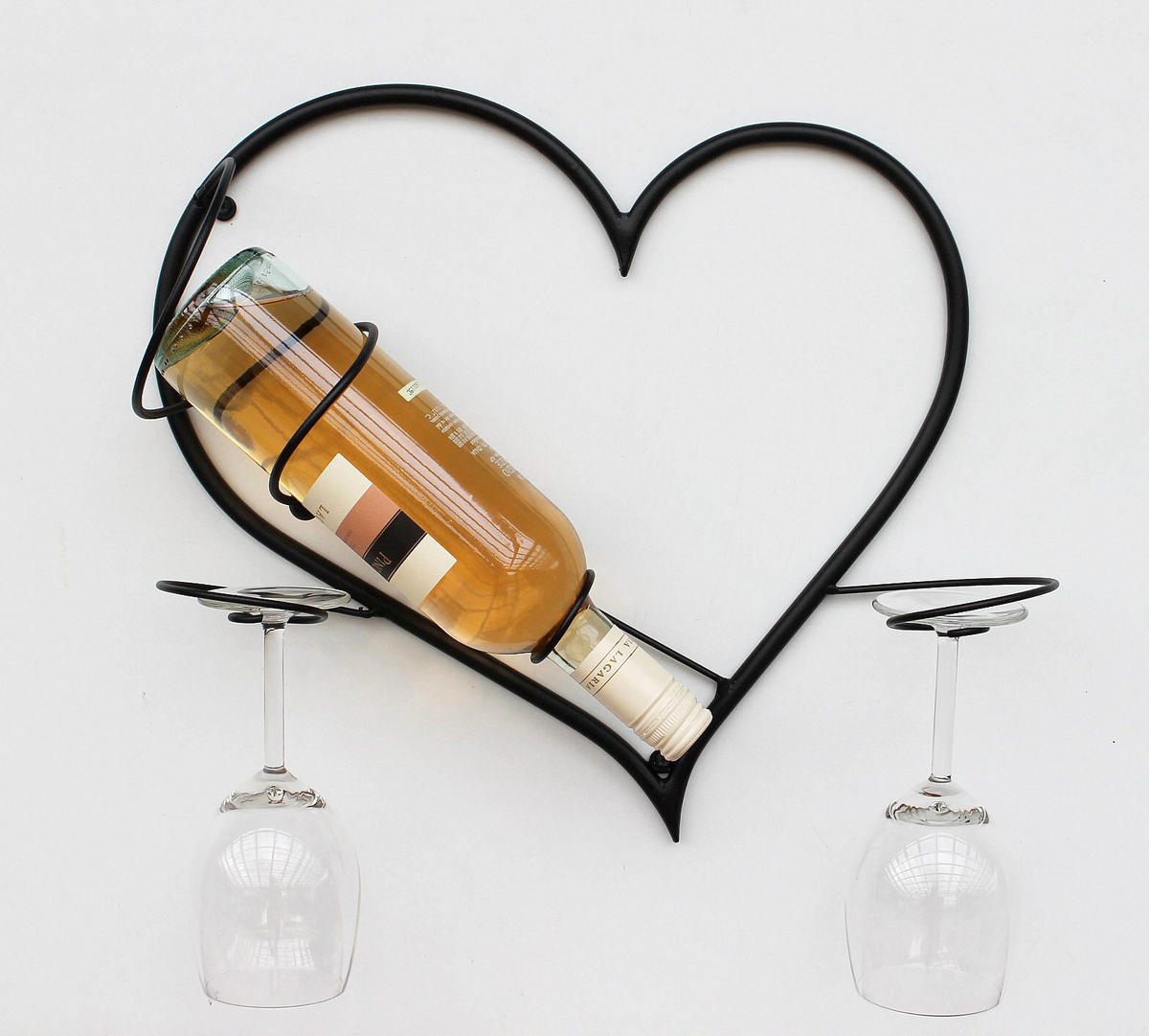 WANDBILD Weinregal Herz Flaschenständer aus Metall 38 cm Flaschenhalter - Schwarz, Metall (38/38/12cm) - DanDiBo