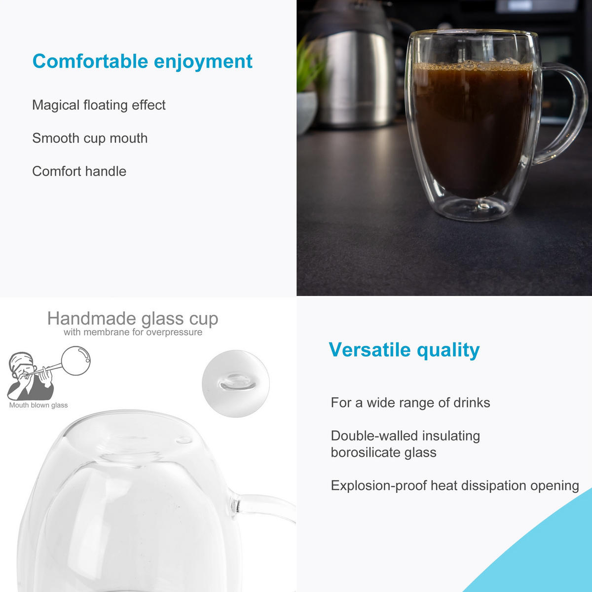 KAFFEEGLAS 250 ml (2er-Set) - Transparent, Glas - Intirilife