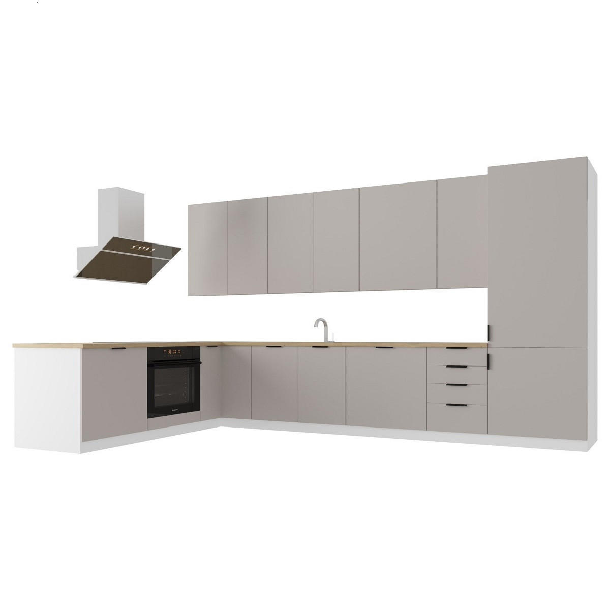 WINCKELKÜCHE 330 × 210 cm Sorento K51-M330 in Beige / Weiß - Beige/Weiß, Holz/Metall (330/212/210cm)