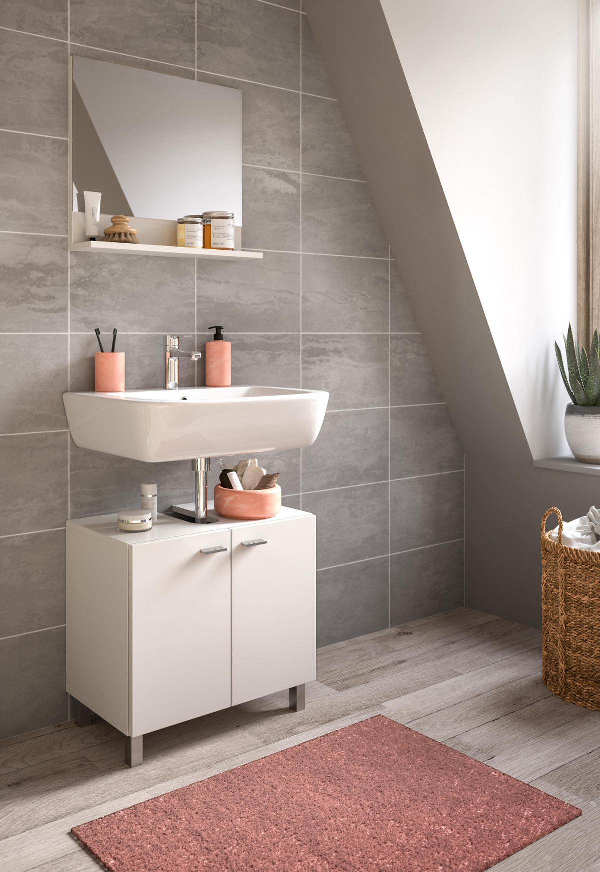 BADMÖBEL-SET weiß 2-teilig 57 cm, Kombination hängend oder stehend - Weiß, Glas/Holzwerkstoff (57/186/33cm) - Inn.Furn