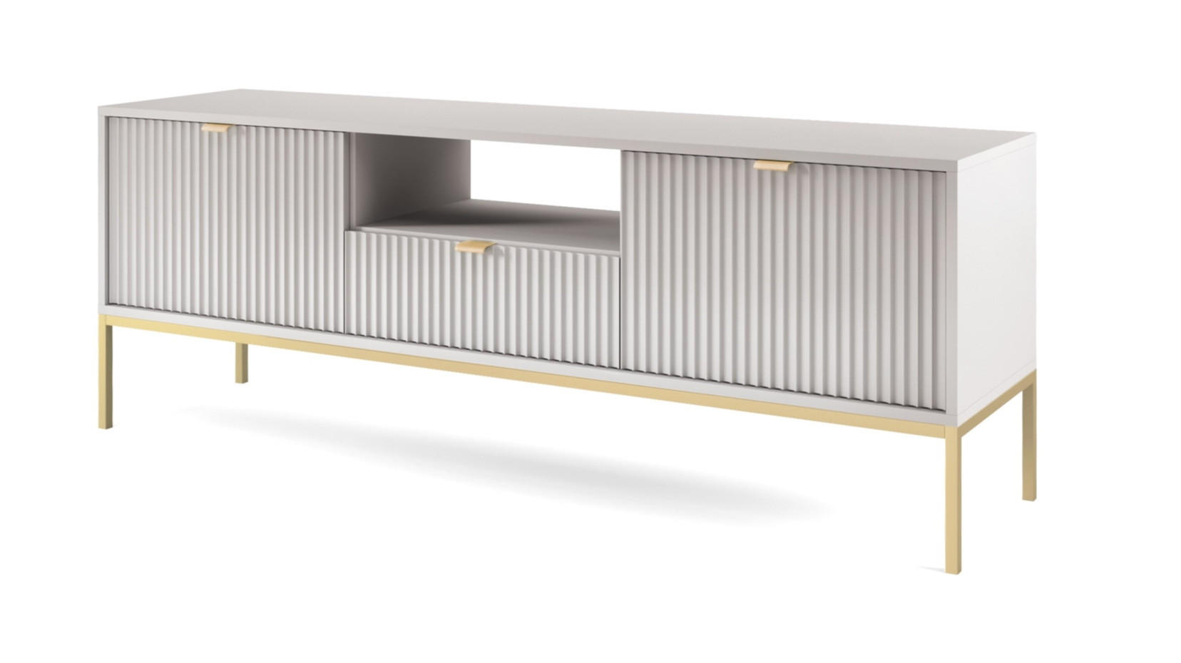TV-SCHRANK 154 cm Galla mit Schublade, 2 Türen, gold accessories, Grau + Gold - Goldfarben/Grau, Holz (154/56/39cm) - Emporius