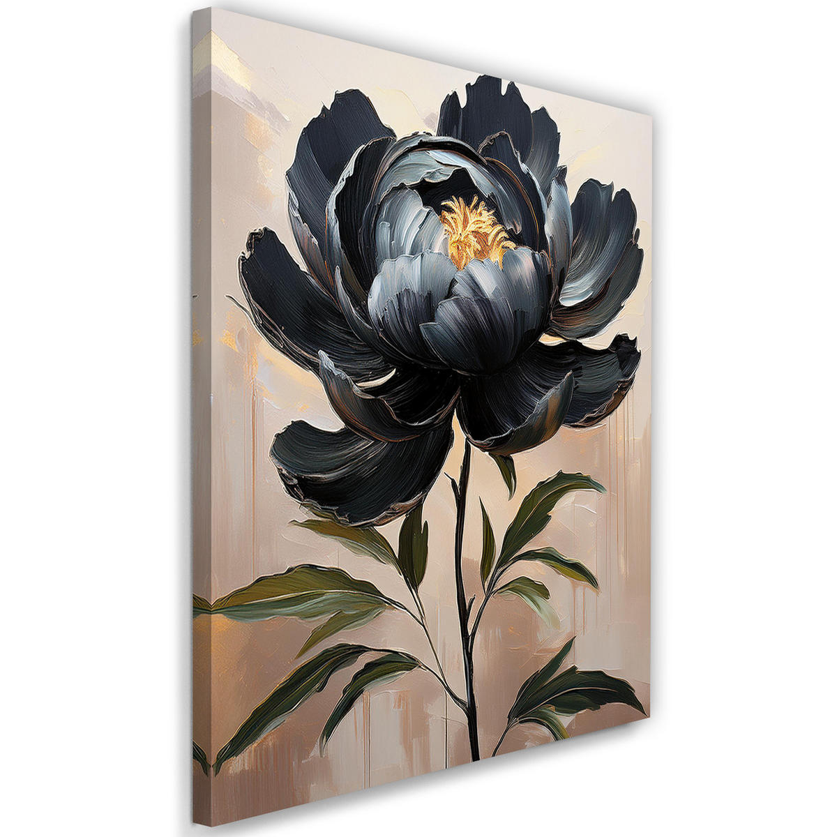 WANDBILD schwarz gemalte pfingstrosenblüte - Schwarz, Textil (40/60cm) - Feeby