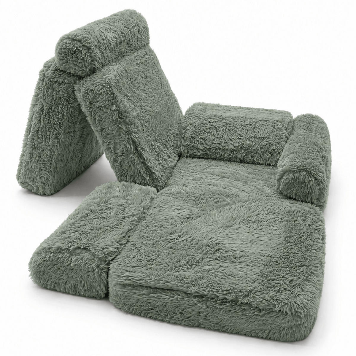 KINDERSOFA Mammoth 6-teilig flauschig - Hellgrau, Textil (120/25/60cm) - MeowBaby