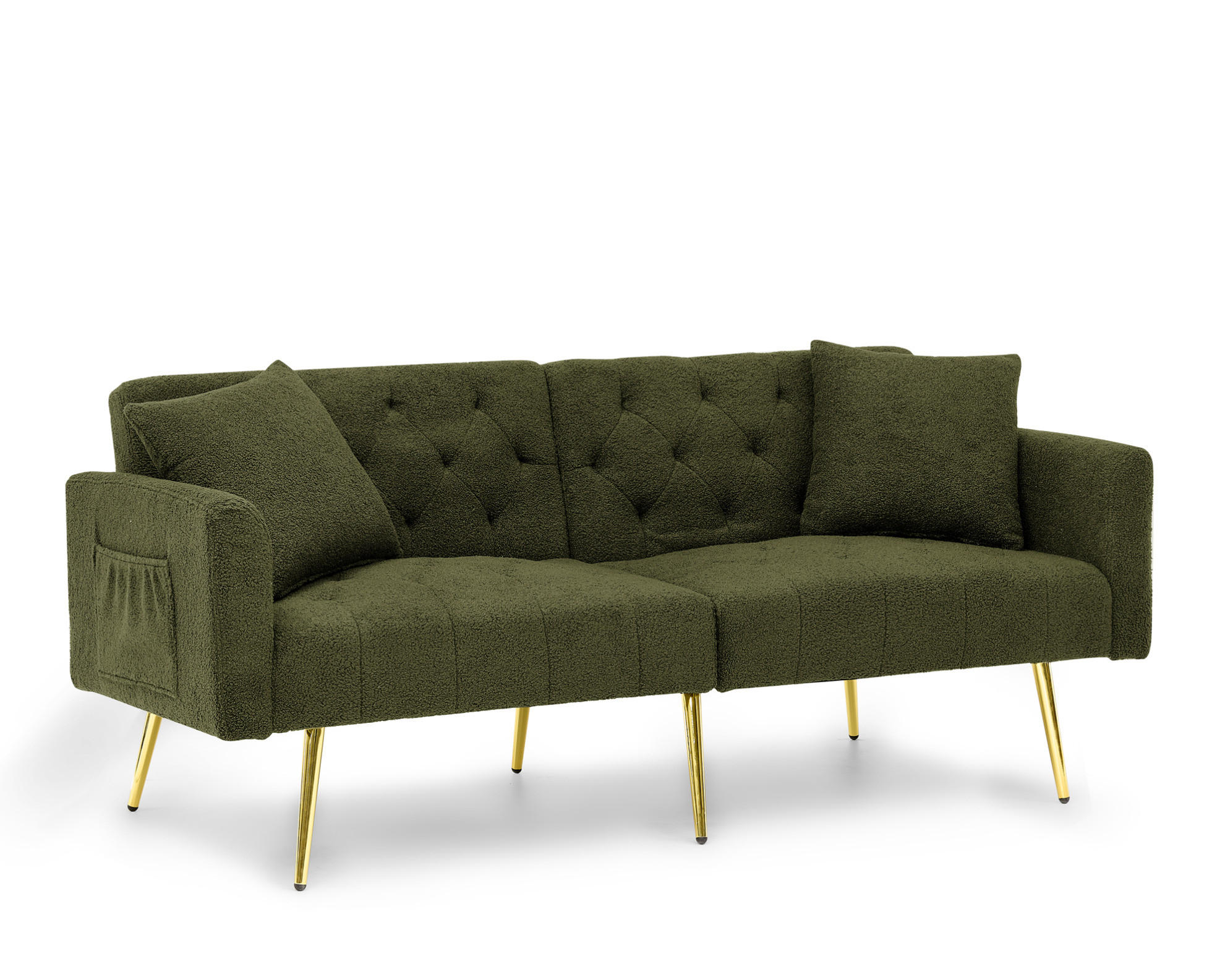 SOFA 2-Sitzer mit verstellbarer Rückenlehne, 2 Kissen, Grün - Grün, Holzwerkstoff (177/74/78cm) - Meubliv