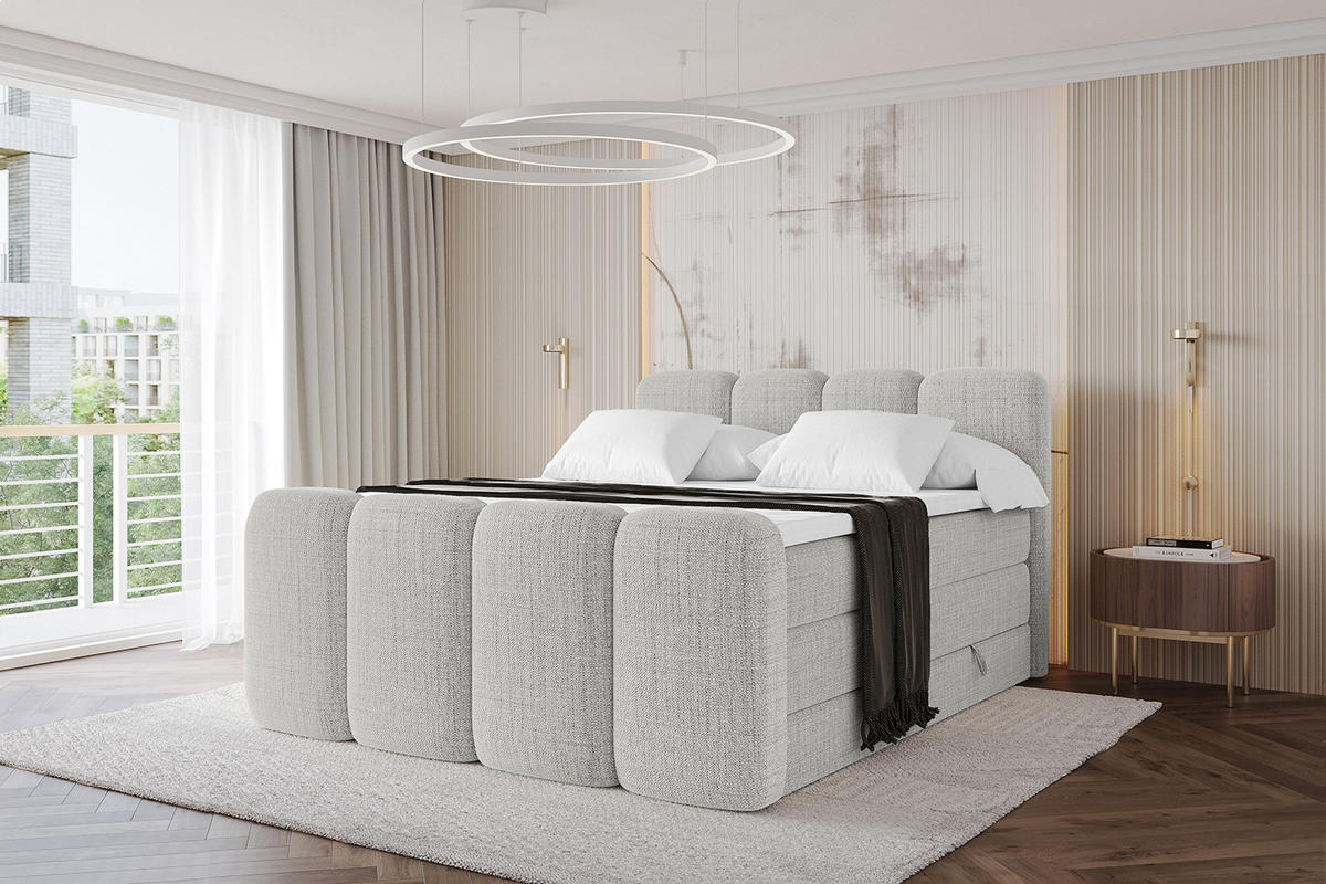 BOXBETT mit Matratze H3|H4 und Lattenrost - NINA-Z KING - 140x200 cm - Hellgrau - Hellgrau, Holzwerkstoff (140/200cm)