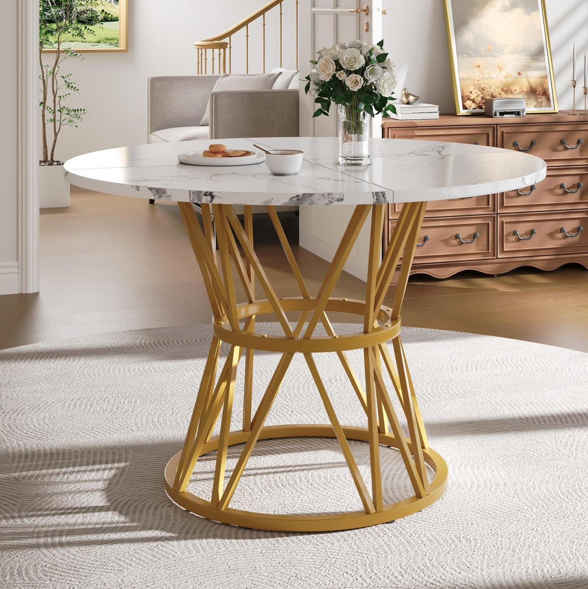 ESSTISCH 100/100/76 cm gold mit höhenverstellbaren Füßen aus MDF und Metall - Goldfarben, Holzwerkstoff (100/100/76cm) - OKWISH