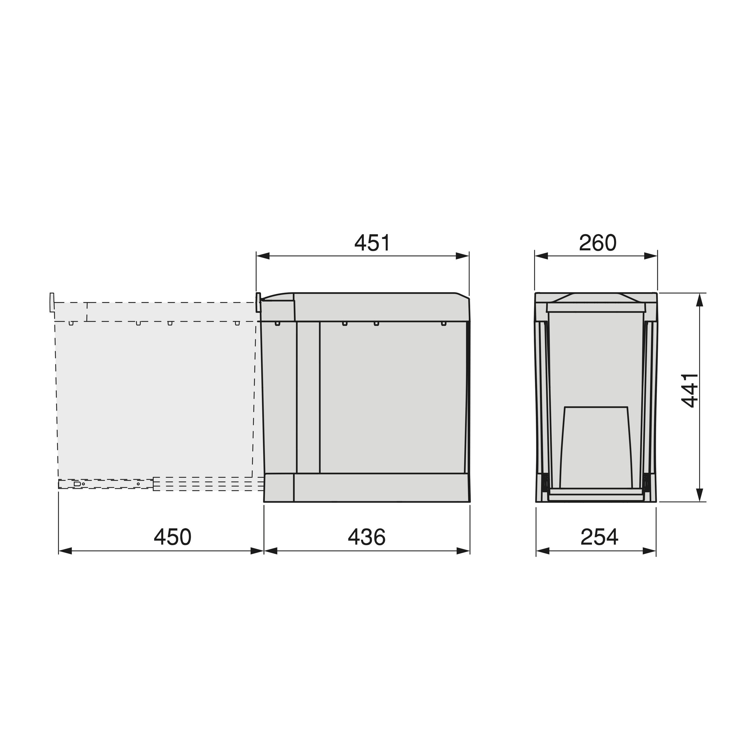 RECYCLINGBEHÄLTER für Küche, 2 x 14 Liter, Unterseitigbefeistigung und automatische Extraktion, Stahl und Kunststoff, Anthrazitgrau - Anthrazit, Metall (26/45/43.6cm) - EMUCA