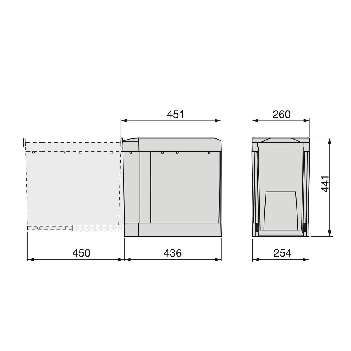 RECYCLINGBEHÄLTER für Küche, 2 x 14 Liter, Unterseitigbefeistigung und automatische Extraktion, Stahl und Kunststoff, Anthrazitgrau - Anthrazit, Metall (26/45/46.5cm) - EMUCA