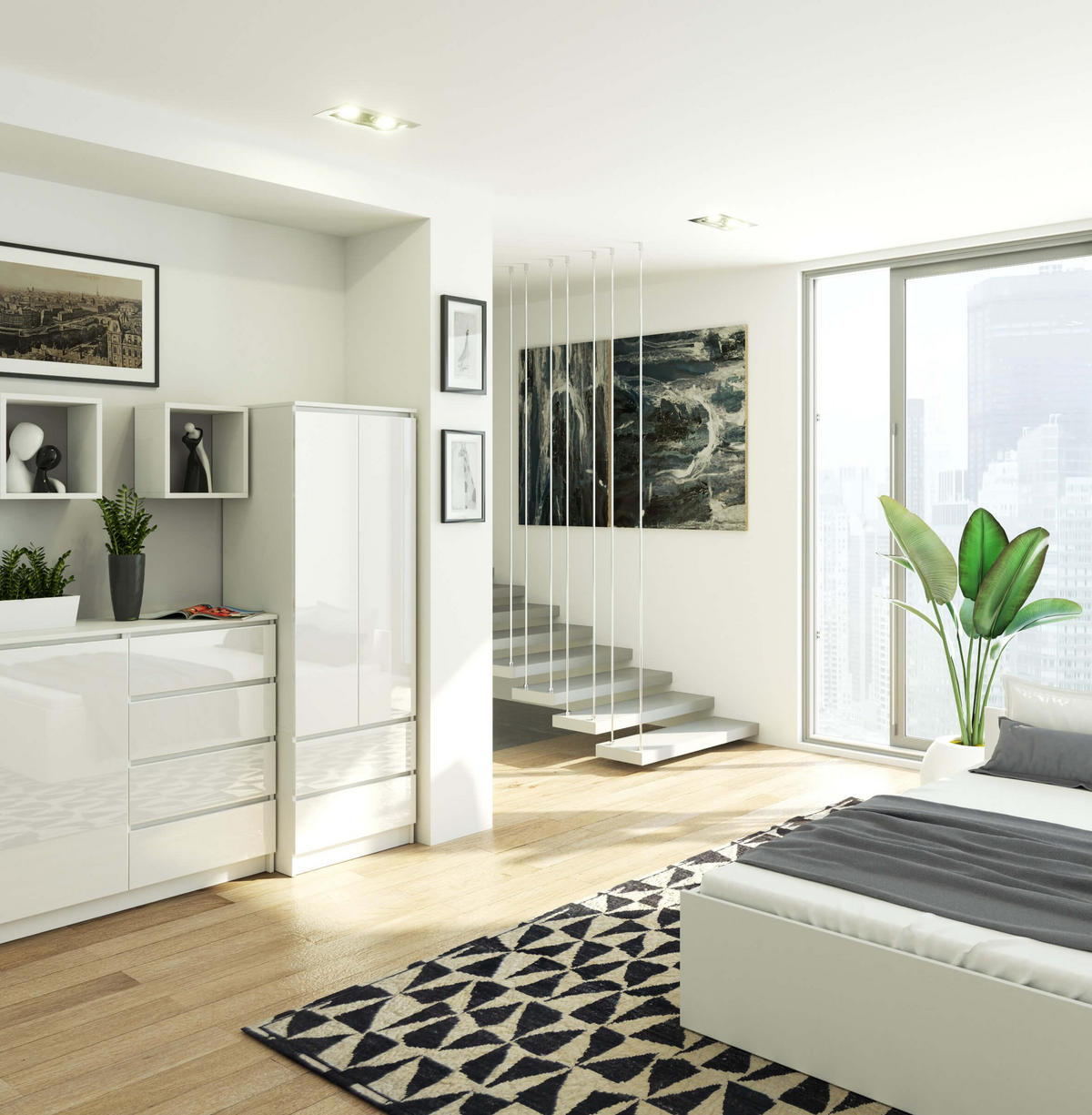 KLEIDERSCHRANK Weiß, Weiß Glanz 180/60/51 - Weiß Hochglanz/Weiß, Holzwerkstoff (60/180/51cm) - RAUMHIRSCH FURNITURE