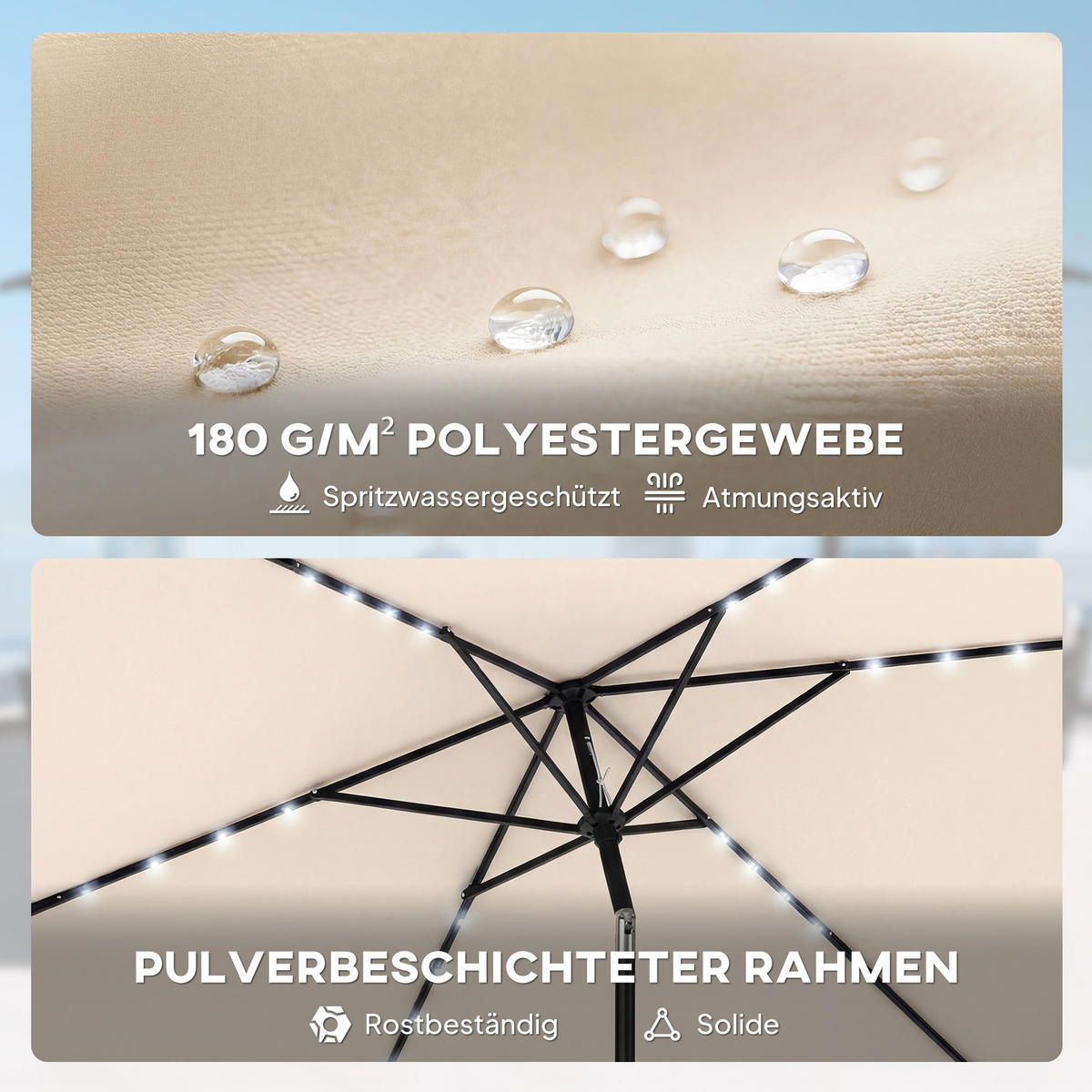 SONNENSCHIRM mit Solar LED Cremeweiß - Creme, Metall (198/289cm) - Outsunny