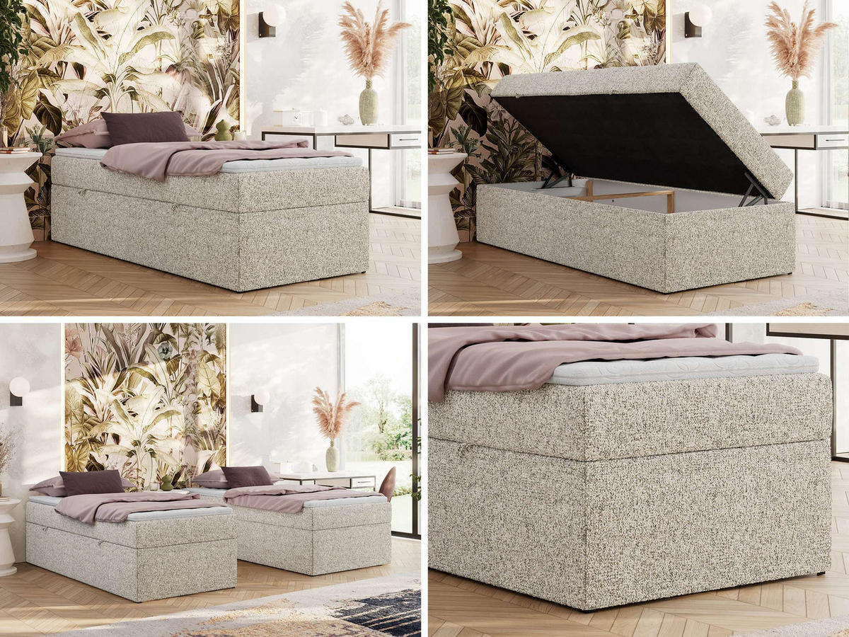 BOXBETT ZERO 90/200 - Beige Struktur - H4 - Topper T25 - Beige, Textil (90/200cm) - MKS