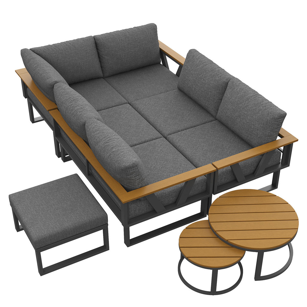 LOUNGESITZSET, 2er-Set, Verstellbare Füße, Metallbasis, Grau - Grau, Metall - FLIEKS