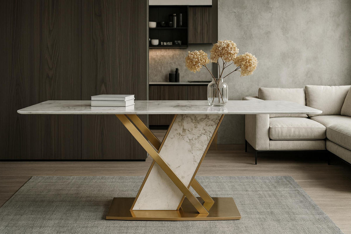 ESSTISCH MODIG Weiß 180x90x75 cm - Weiß, Stein (90/180/75cm) - FURNLUX