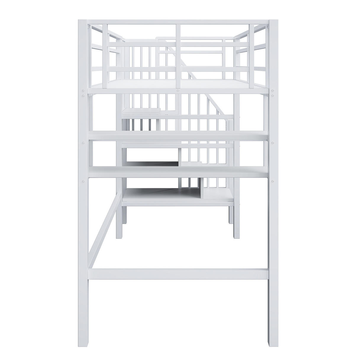 HOCHBETT 90/200 cm weiß aus Metall mit Stauraumleiter und Regalen - Weiß, Metall (90/200cm) - OKWISH