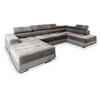 WOHNLANDSCHAFT CASONE R-S Grau Velours-Stoff mit Schlaffunktion - Grau, Holz (345/90/202cm) - MASSENO