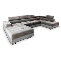WOHNLANDSCHAFT CASONE R-S Grau Velours-Stoff mit Schlaffunktion - Grau, Holz (345/90/202cm) - MASSENO