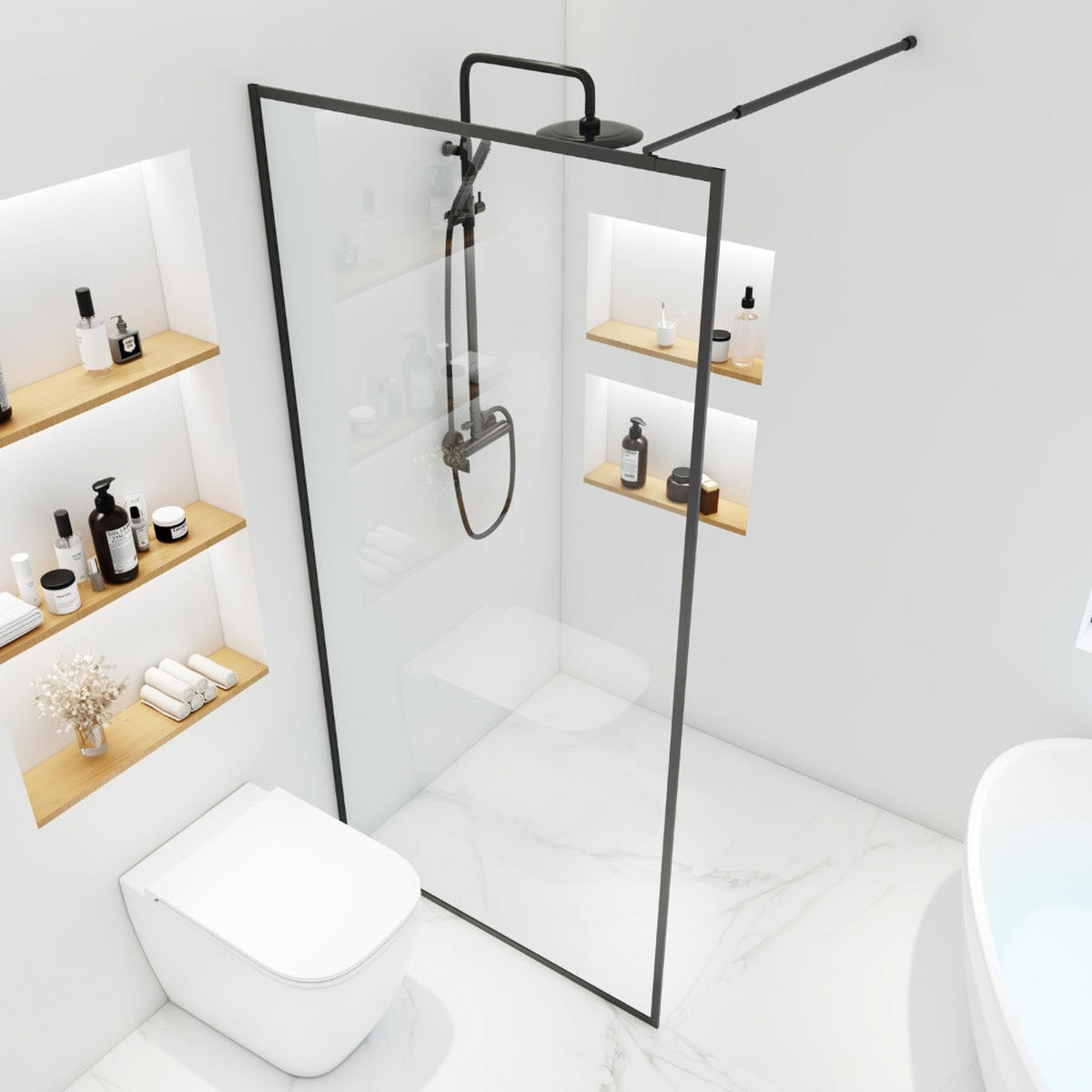 DUSCHABTRENNUNG BAKI - 90 x 200 cm - Schwarz, Glas/Metall (90/200cm) - Home Deluxe