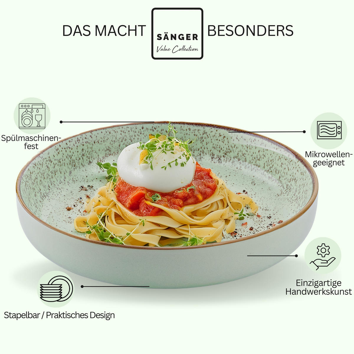 PASTASCHALEN SET RIO MINZE - 4 teilig aus Steingut - Grün, Keramik (17cm) - Sänger