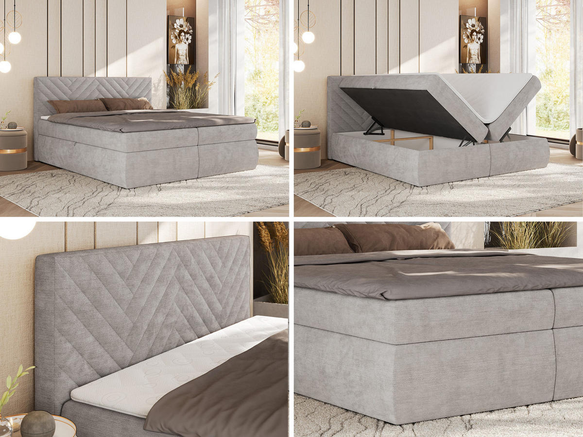 BOXBETT AVERTA 180/200 - Hellgrau Schenille glatt - H4 - Hellgrau, Textil (180/200cm) - MKS