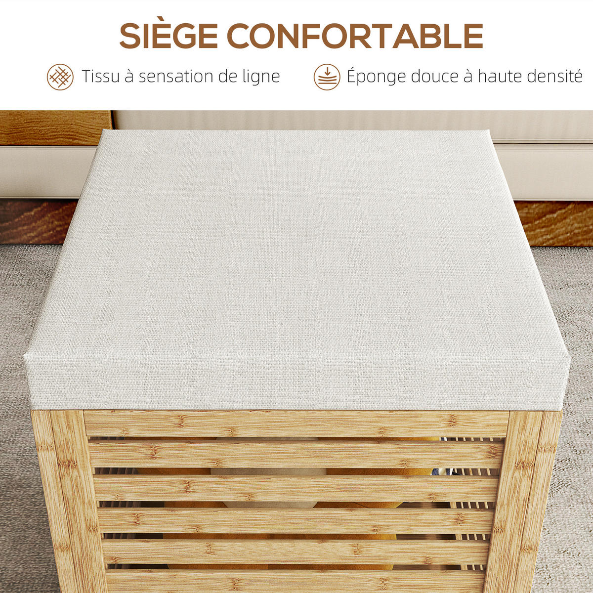 HOCKER DE-16400 mit Bambusrahmen und Lamellendesign Natur - Naturfarben, Naturmaterialien (40/47/40cm) - ComfortXL