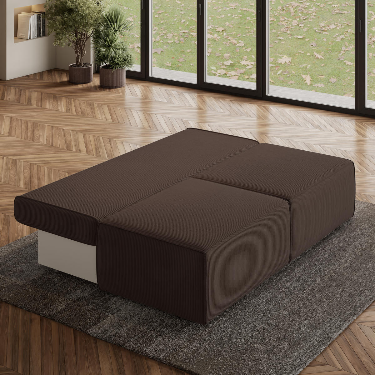 ECKSOFA VARNA P Braun Kordstoff mit Schlaffunktion - Braun, Holz (196/158cm) - MASSENO
