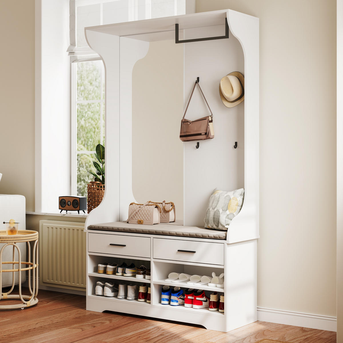 GARDEROBENSET 6 in 1 Spiegel Schuhschrank Stauraum weiß - Weiß, Holz (35/180/100cm) - Fortuna Lai