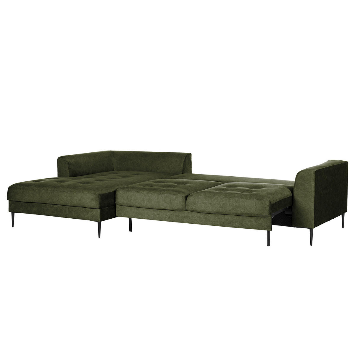 ECKSOFA mit Longchair - Dunkelgrün, Textil/Metall (275/168cm) - home24
