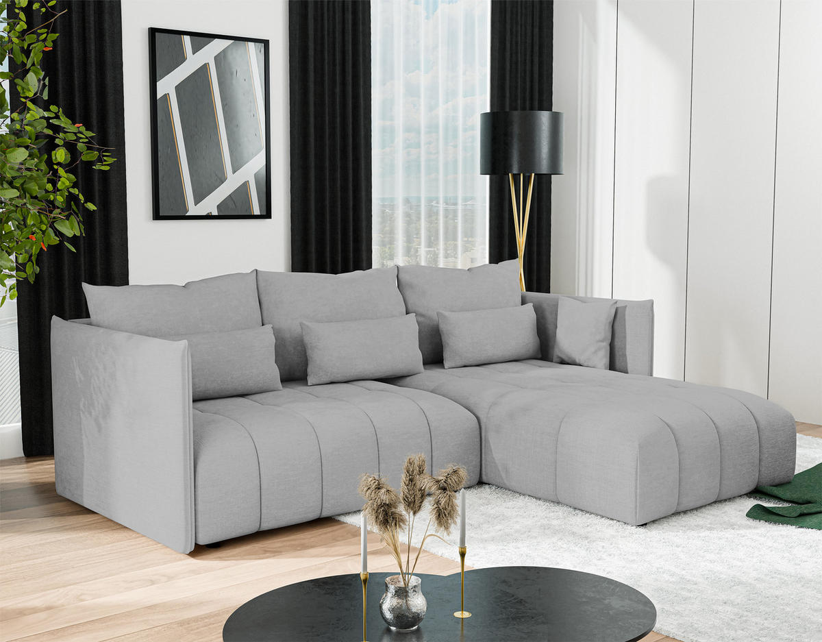 ECKSOFA L Form Cosmova Hellgrau 245/182/83 cm mit Schlaffunktion - Hellgrau/Schwarz, Kunststoff/Textil (245/182cm) - AX Living