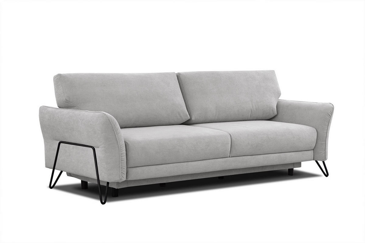 SOFA LOREM 3-Sitzer mit Schlaffunktion, hellgrau - Hellgrau/Schwarz, Holz/Textil (232/90/107cm) - Courtois Laville