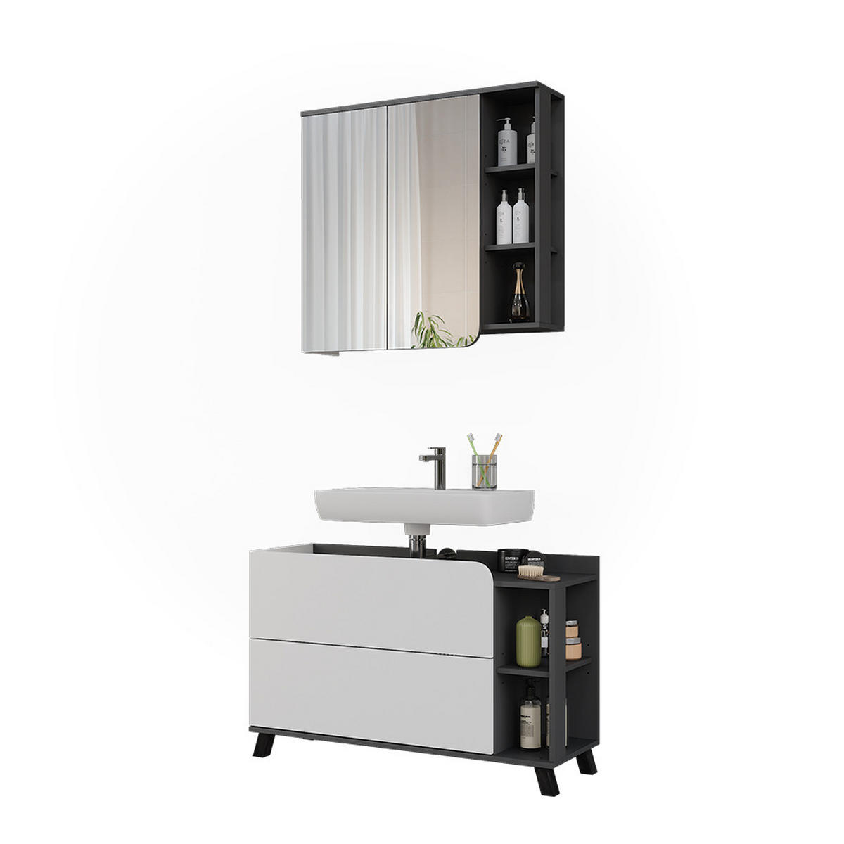 KOUPELNOVÝ NÁBYTEK Karen Antracitová/bílá - bílá/antracitová, kompozitní dřevo (100/65/35cm) - Vicco