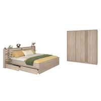 SCHLAFZIMMER Escale 24 in Japanische Eiche 4 teilig - mit 160er Doppelbett, zwei Bettschubkästen, Kleiderschrank - Braun, Holzwerkstoff (80/200/120cm)