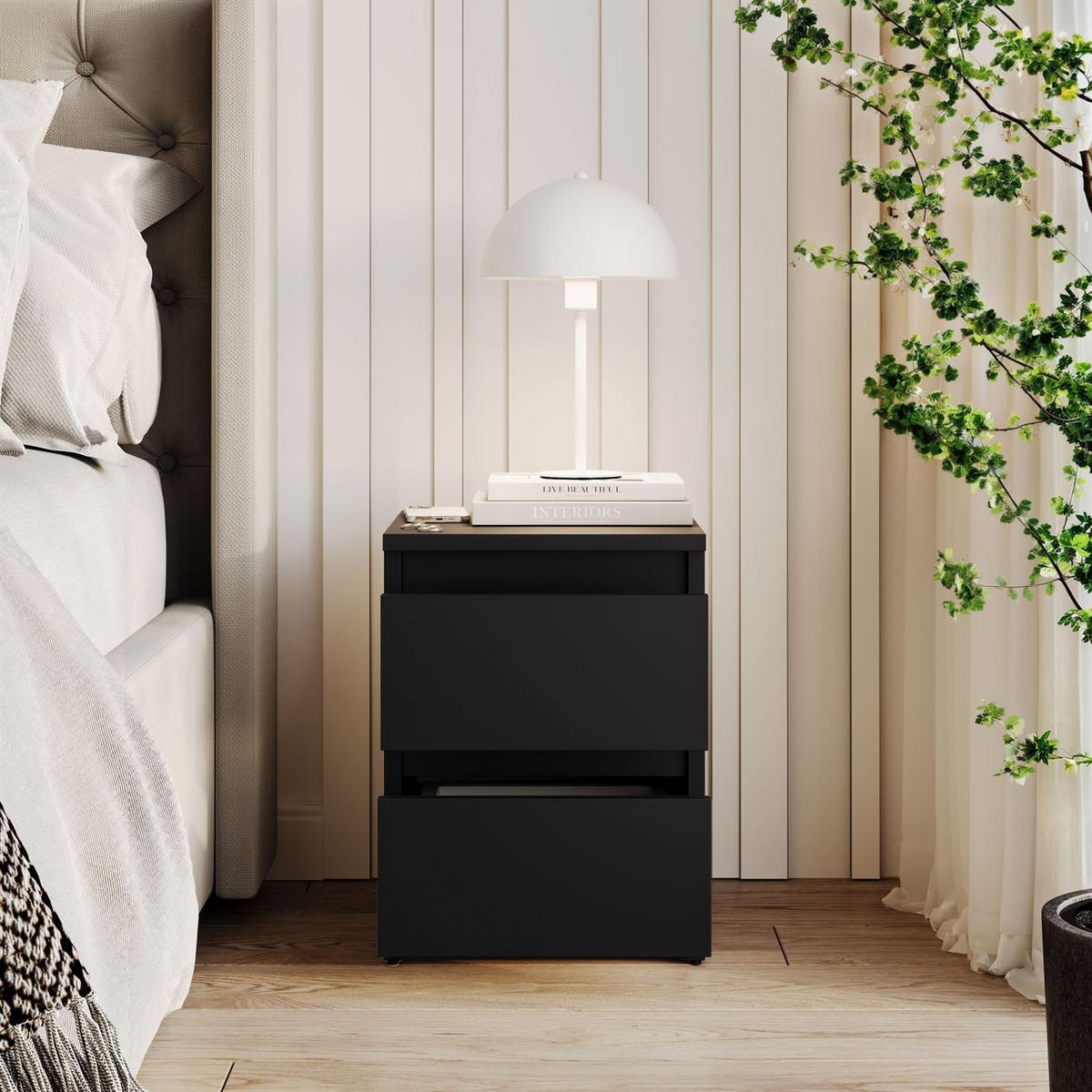 NACHTTISCH HANA M2 Schwarz matt - Schwarz, Holzwerkstoff (30/40/30cm) - Lookway