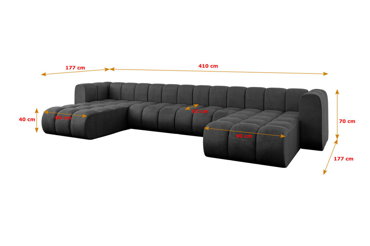 WOHNLANDSCHAFT modulares Sofa Joren-U2 - 410x177x70 cm Schwarz - Schwarz, Holzwerkstoff/Textil (410/70/177cm) - ALTDECOR