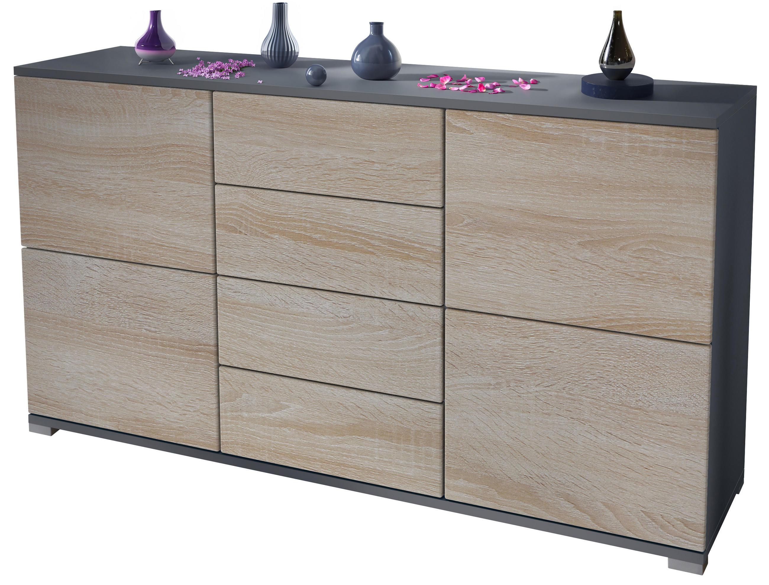 SIDEBOARD Rova Eiche sägerau - Eiche San Remo, Holzwerkstoff (138.5/75.5/35cm) - Vladon