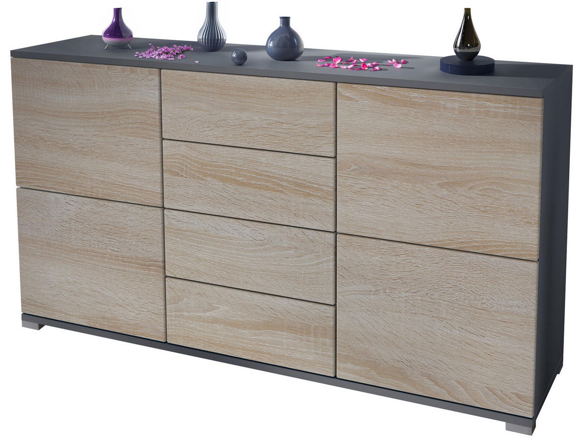 SIDEBOARD Rova Eiche sägerau - Eiche San Remo, Holzwerkstoff (138.5/75.5/35cm) - Vladon