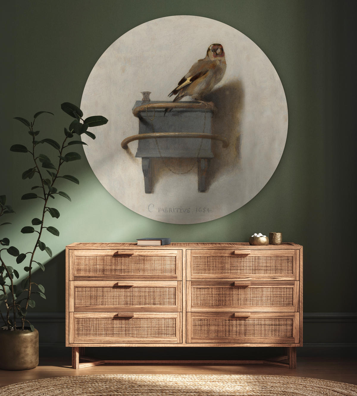 WANDBILD Stieglitz - Alter Meister - Carel Fabritius 150x150 cm - Grau, Kunststoff (150/150cm) - MuchoWow