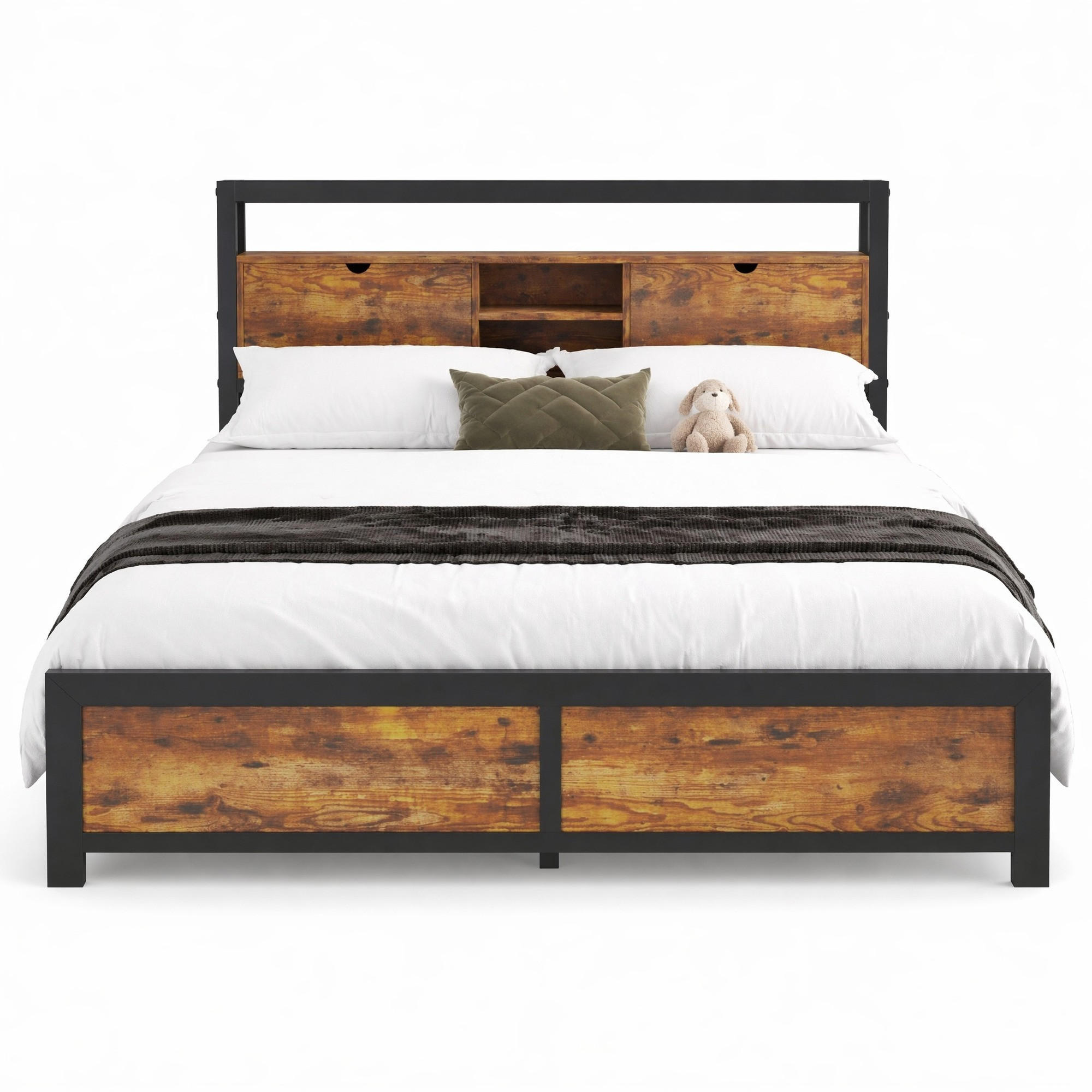 METALLBETT 140/200 mit Stauraum-Kopfteil und Metall-Lattenrost - Schwarz, Holzwerkstoff/Metall (140/200cm) - EVRYAE
