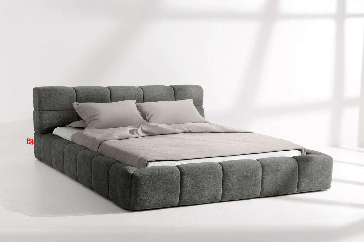POLSTERBETT AERI 140/160/180/200 mit Rahmen und Bettkasten, grau - Grau, Holz/Holzwerkstoff (200/200cm) - KONSIMO®
