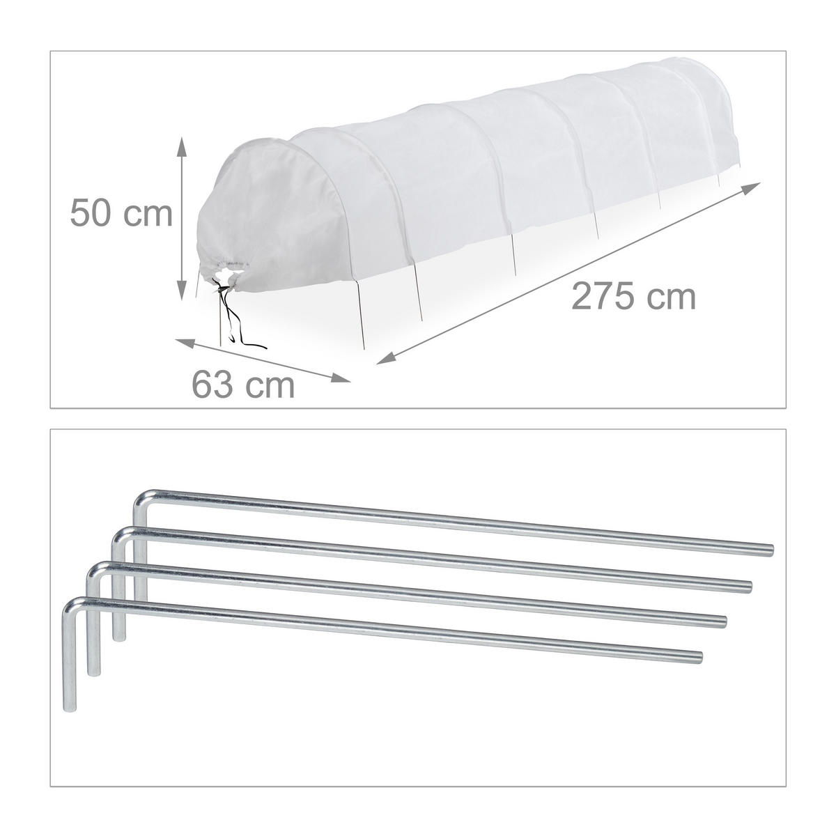 2XPFLANZTUNNEL - Weiß, Textil/Metall (63/50/340cm) - Relaxdays